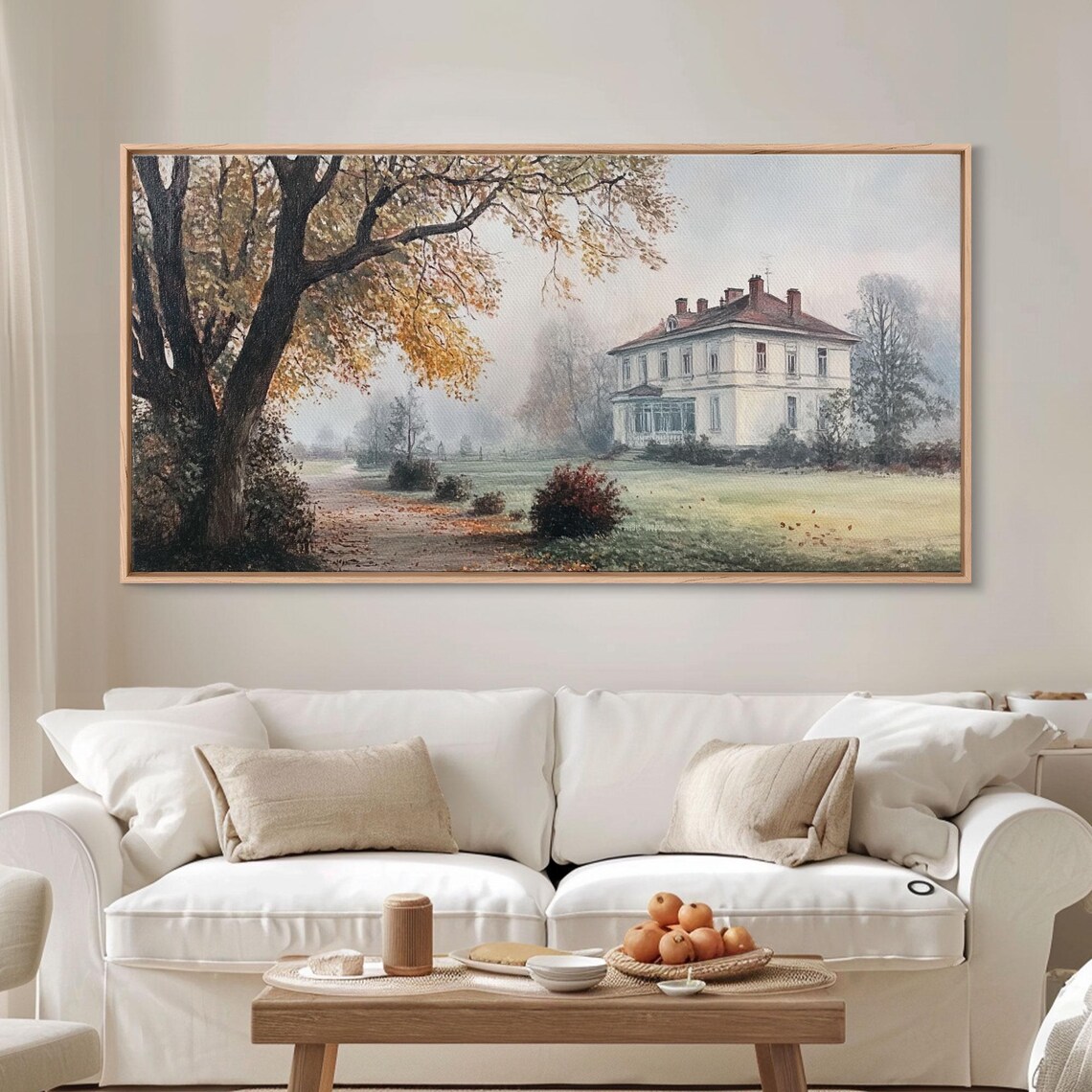Misty Autumn Manor House White Farmhouse Foggy Fall Estate Poster - Image 3
