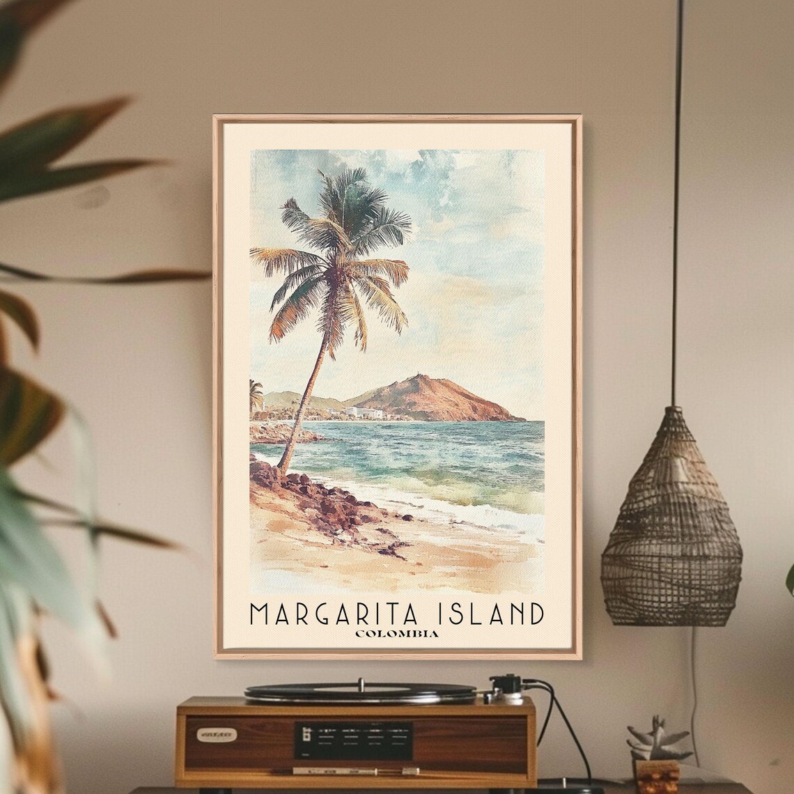 Margarita Island Colombia Palm Beach Rocky Islet Watercolor Poster - Image 2