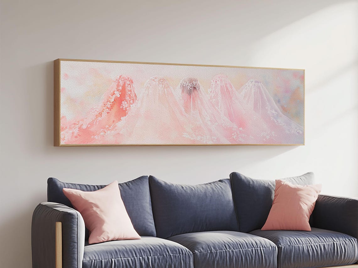 Pink Bridal Veil Tulle Soft Watercolor Wedding Dreamy Wall Art - Image 6