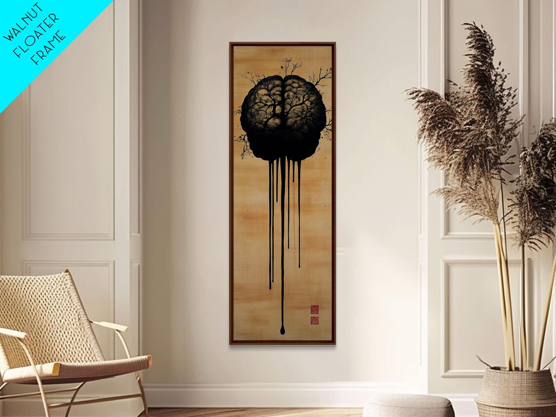 Framed Print Brain Art Science Inspired Minimalist Wall Art Moody Therapy Artwork Gift Idea For Living Room Or Office - Image 3