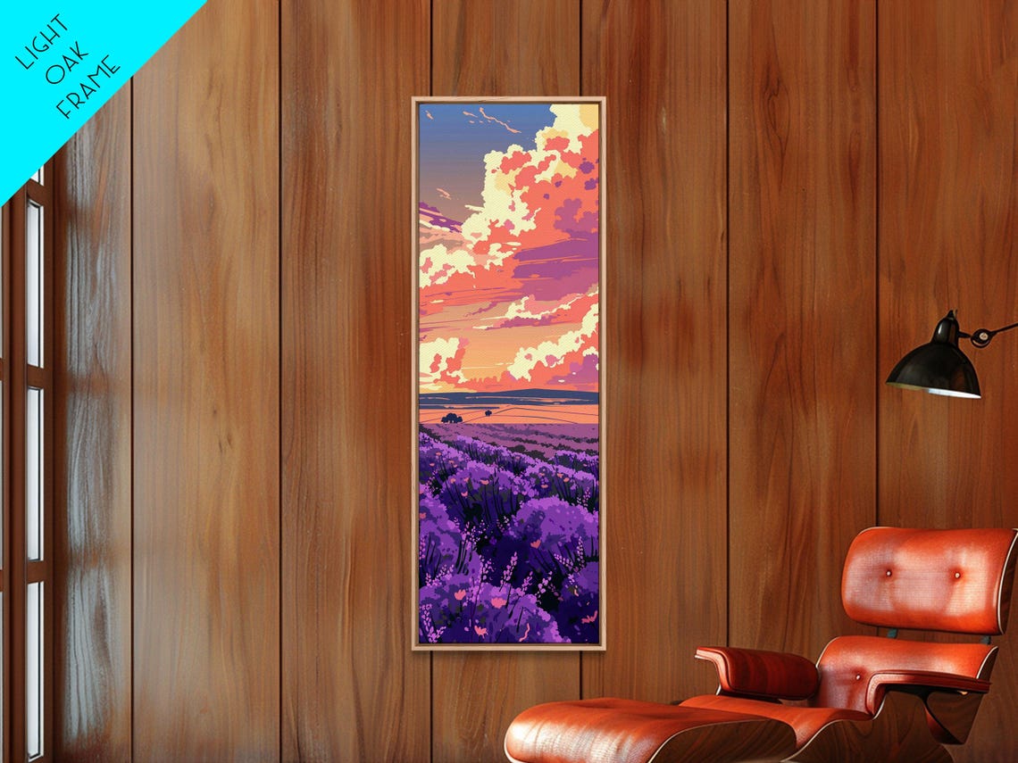 Lavender Field Pastel Cloudy Sky Japanese Style Tall Art Poster - Image 4