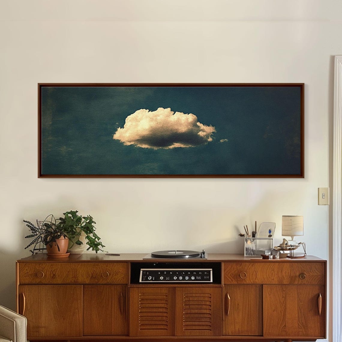 Lonely Cloud Dark Teal Sky Vintage Moody Cloud Study Art Print - Image 4