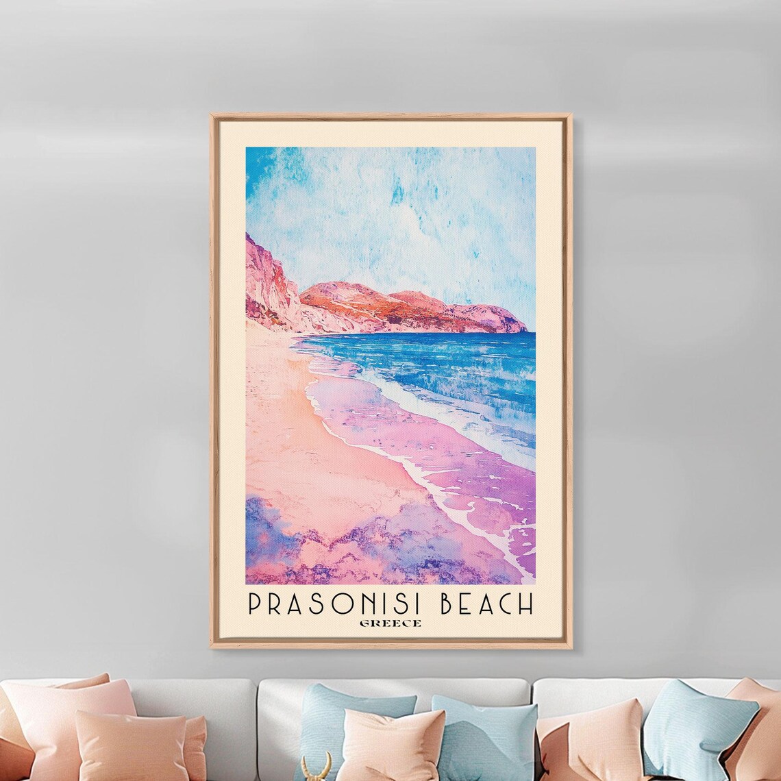 Prasonisi Beach Greece Pink Sand Turquoise Sea Watercolor Travel Poster - Image 3