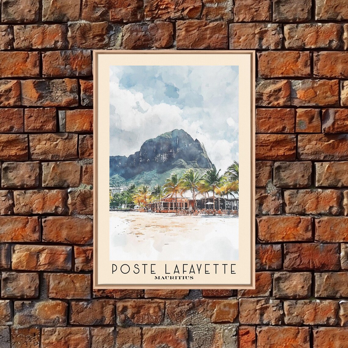 Poste Lafayette Mauritius Palm Beach Mountain Backdrop Watercolor Poster - Image 4