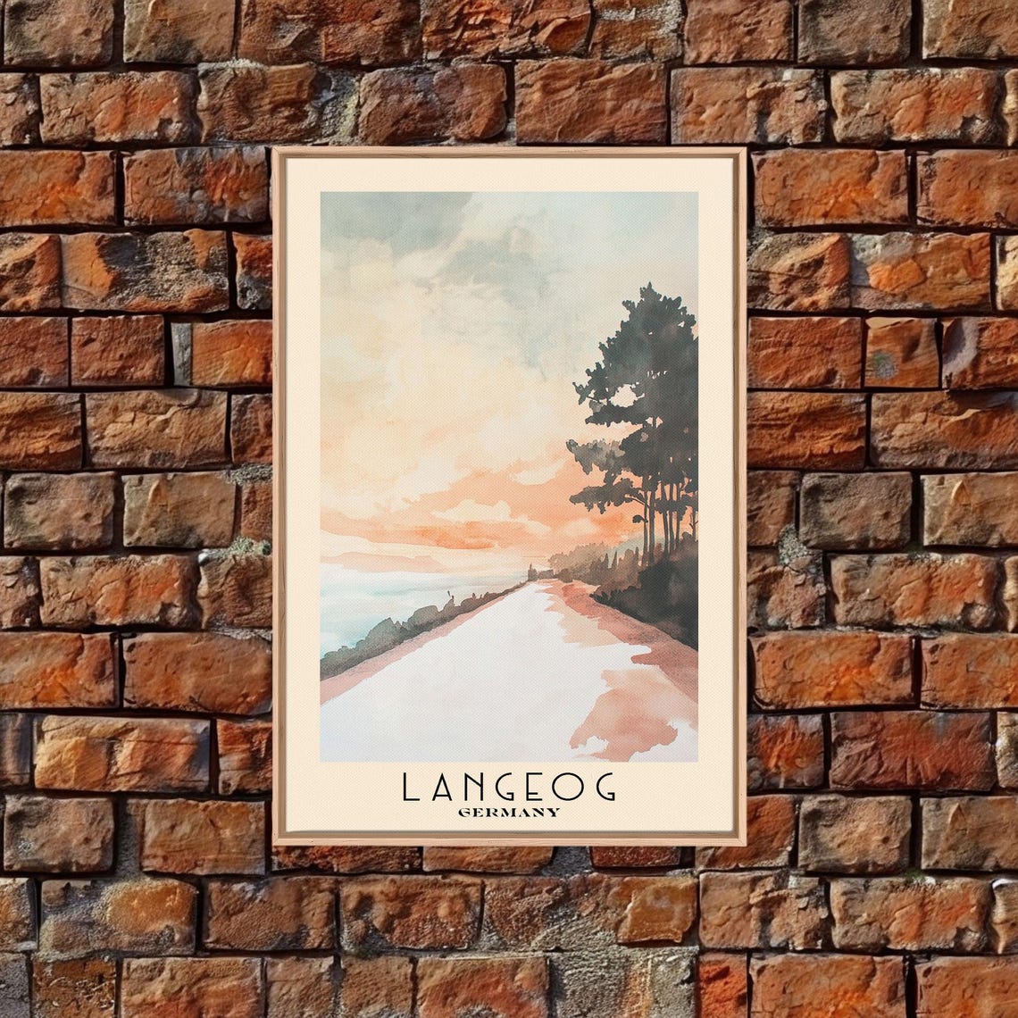 Langeog Germany Soft Pastel Pale Shore Trees Peach Sky Poster - Image 5