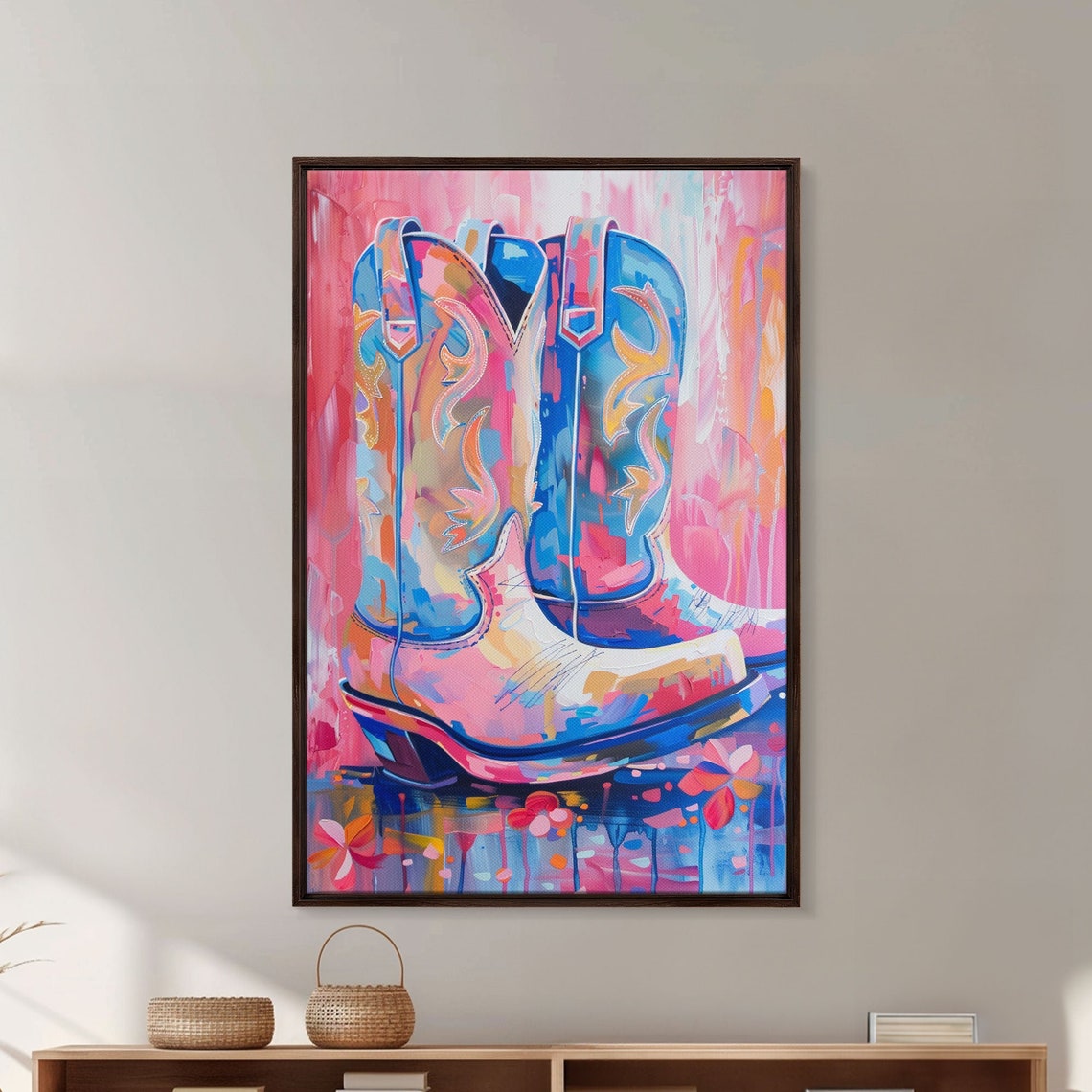 Colorful Cowboy Boots In Pink And Blue With Floral Details Art Poster - Image 5