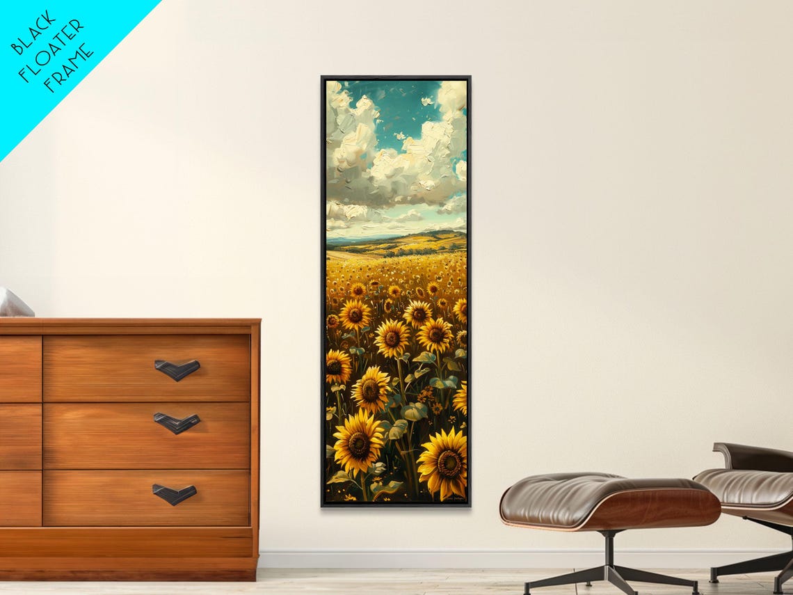 Golden Sunflower Field Summer Countryside Oil Painting Print