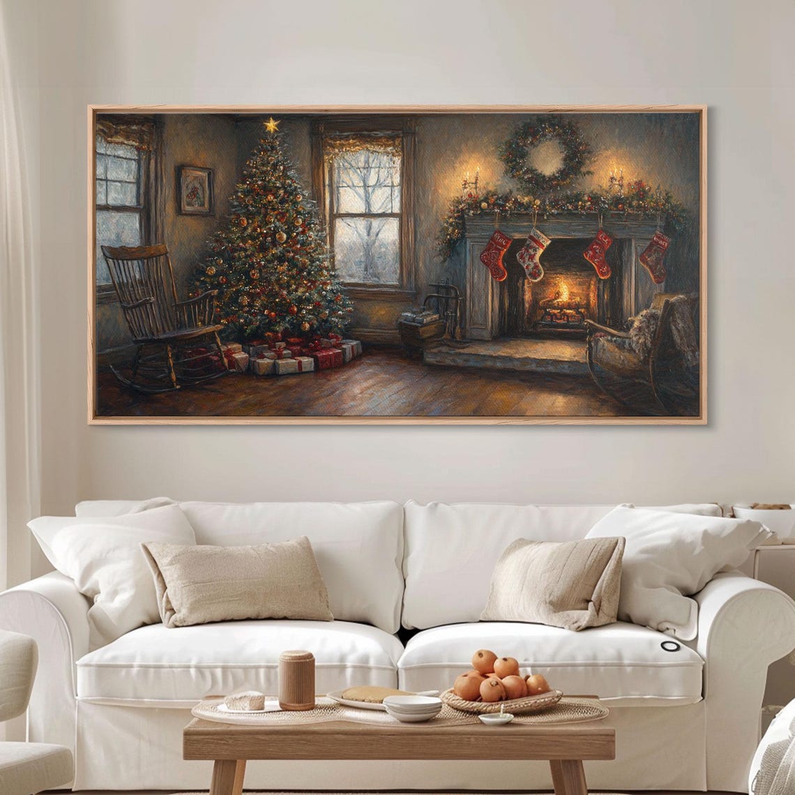 Cozy Christmas Living Room Fireplace Tree Stockings Rustic Poster - Image 4