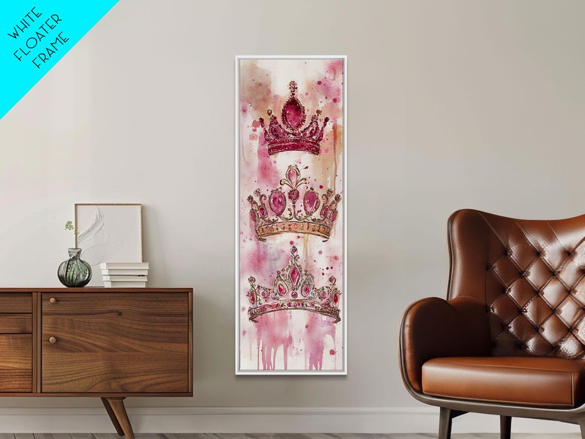 Pink Watercolor Crowns Royal Princess Trio Vertical Art Poster - Image 4