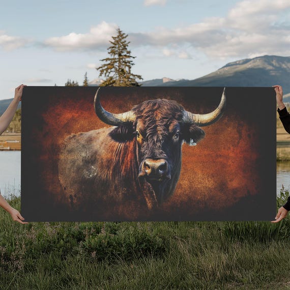 Bull Wall Decor Animal Wall Art Western Wall Art Nature Wall Decor Panoramic Wall Decor Print Wall Art Framed Art