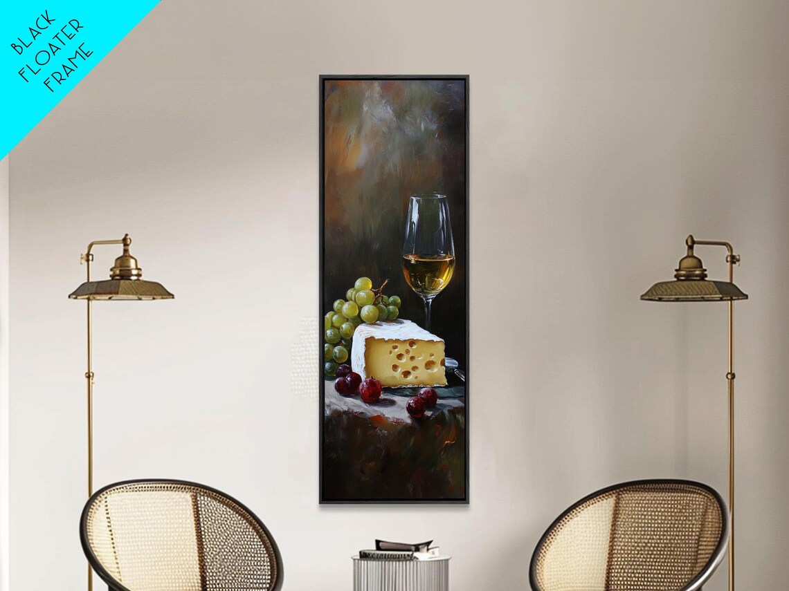 White Wine Glass Swiss Cheese and Grapes Still Life Art Print - Image 6