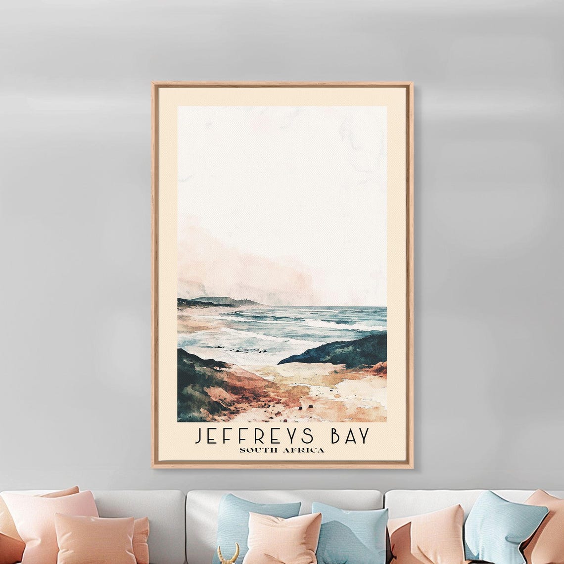 Jeffreys Bay South Africa Surf Waves Rocky Beach Watercolor Poster - Image 3