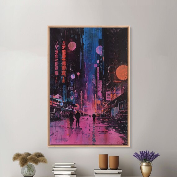 Tokyo Neon City Art Print, Japanese-Inspired Vaporwave