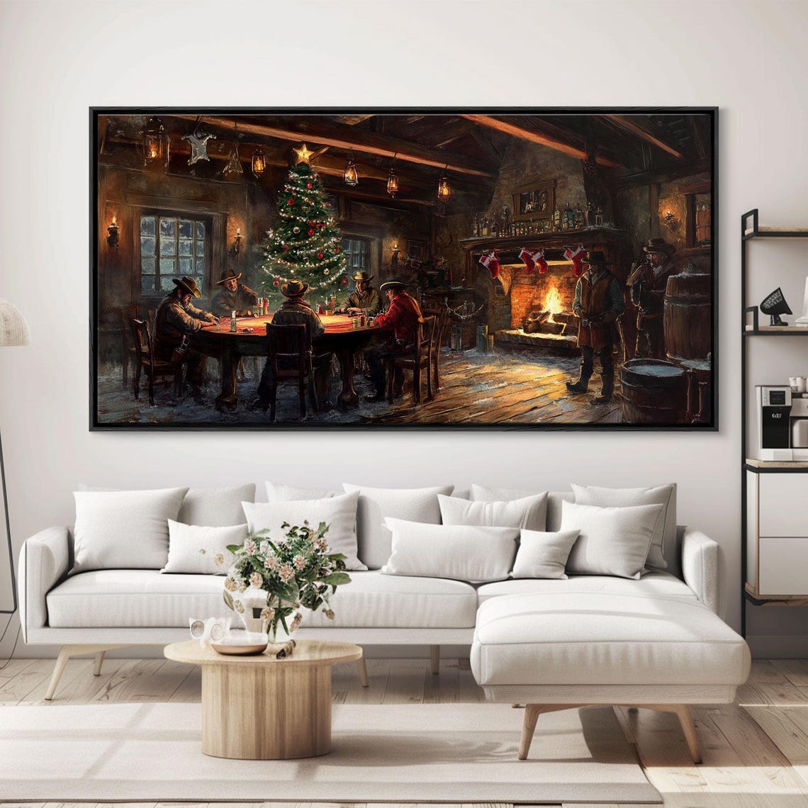 Cowboy Christmas Saloon Poker Night Tree Rustic Western Wall Art
