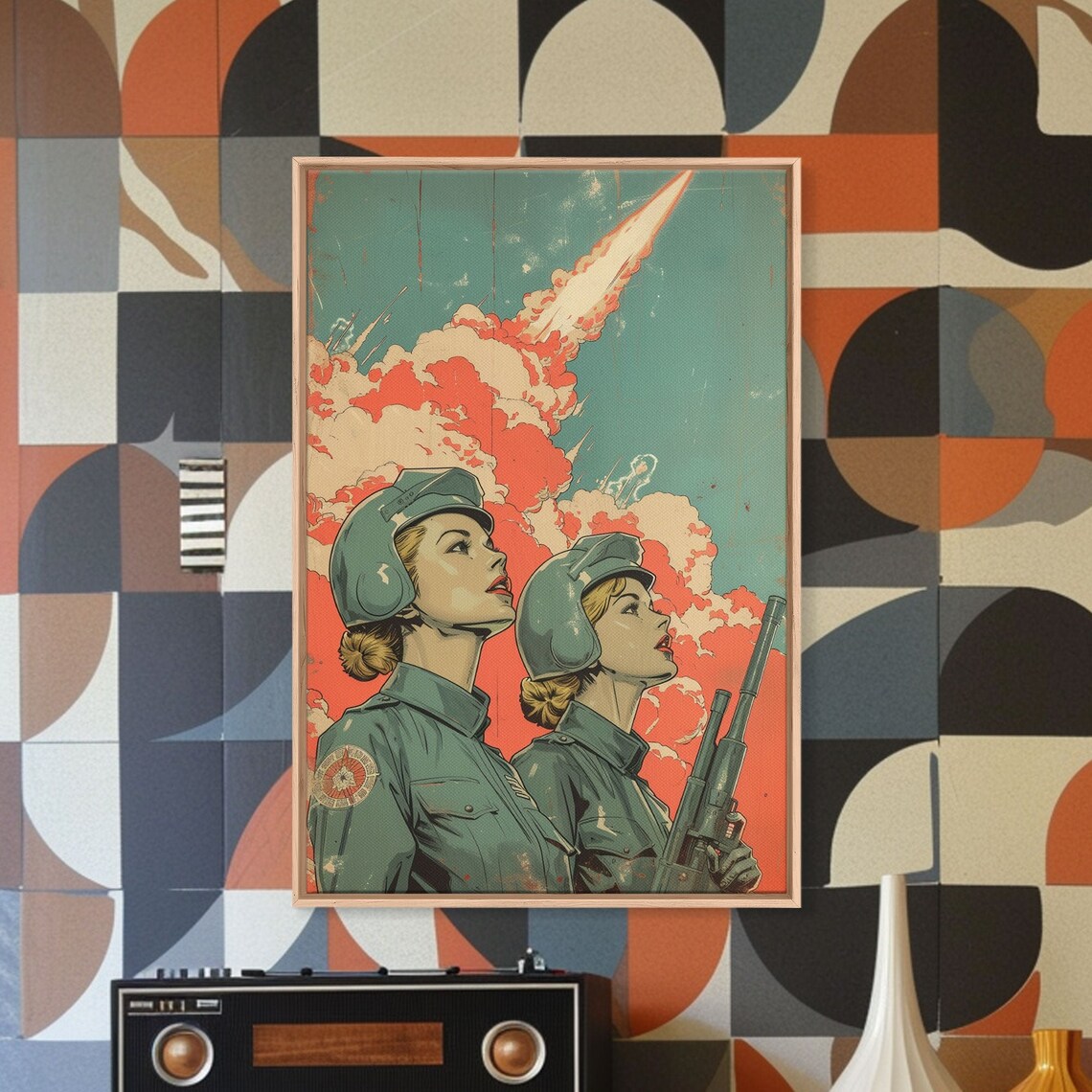 1960s Women At War Propaganda Poster, Retro Pop Art