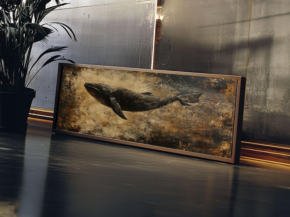 Dark Moody Whale Swimming Panoramic Oil Painting Nautical Wall Poster - Image 5