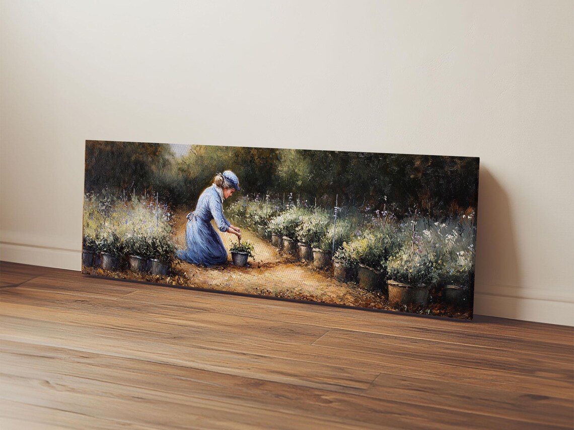 Woman Gardening Vintage Oil Painting Panoramic Garden Nursery Wall Poster - Image 5