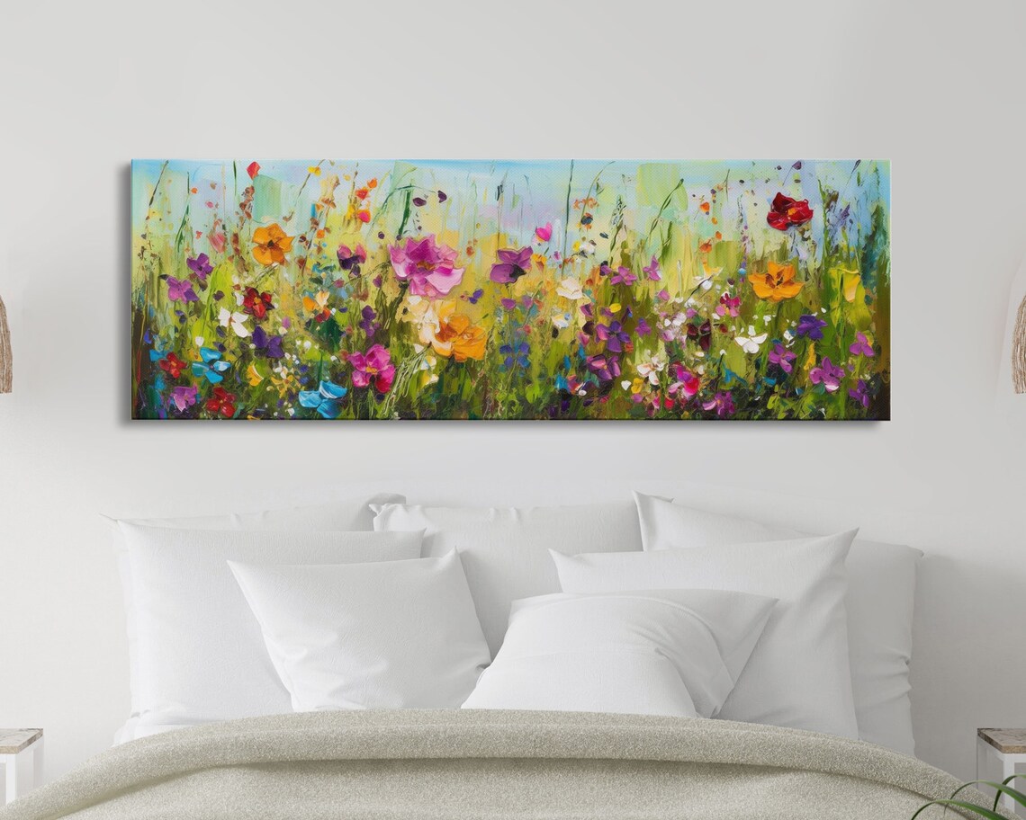 Flower Painting Boho Art Print, Modern Bedroom Decor