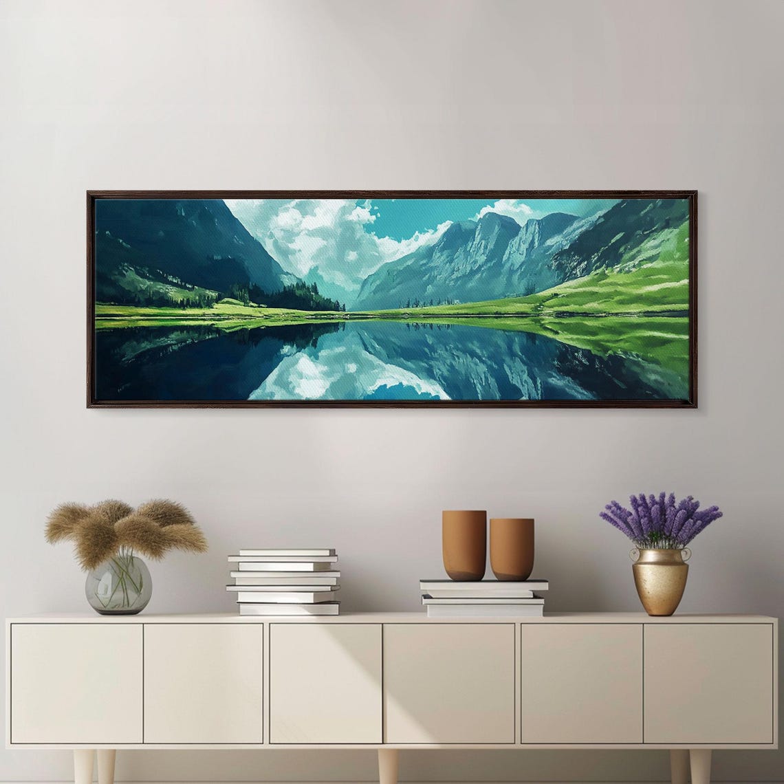 Alpine Lake Mirror Reflection Mountain Valley Panoramic Travel Poster - Image 3