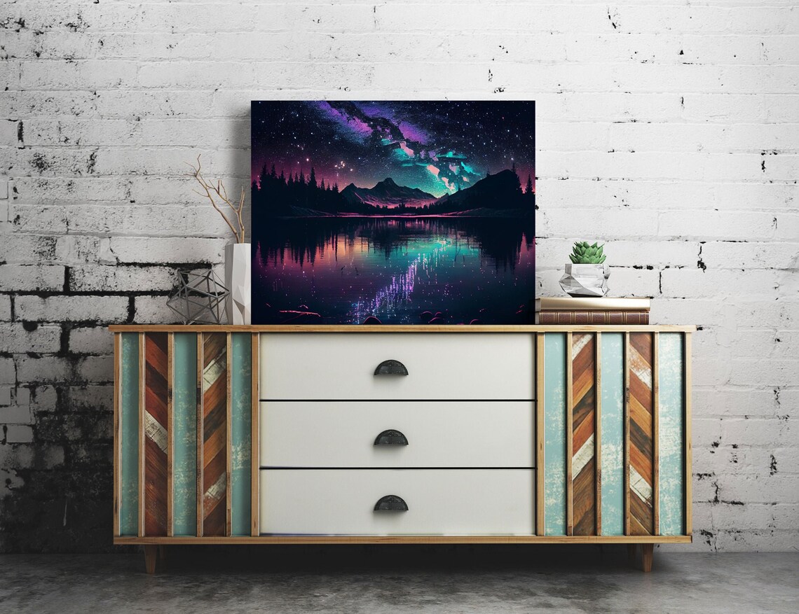 Lake Forest Mountains Stars Night Sky Art Print - Image 5