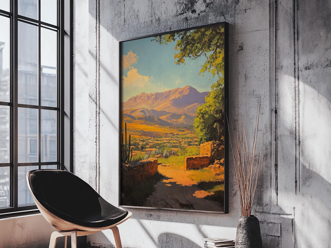 Rustic Mountain Landscape Framed Print Southwest Wall Art Above Sofa Rustic Decor Gift Idea Living Room Art Landscape Painting - Image 3