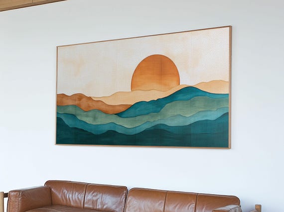 Kitsch Sunset Landscape Painting Print Boho Wall Decor Minimalist Wall Art Eclectic Gift Idea Kitsch Living Room Decor Nuevart