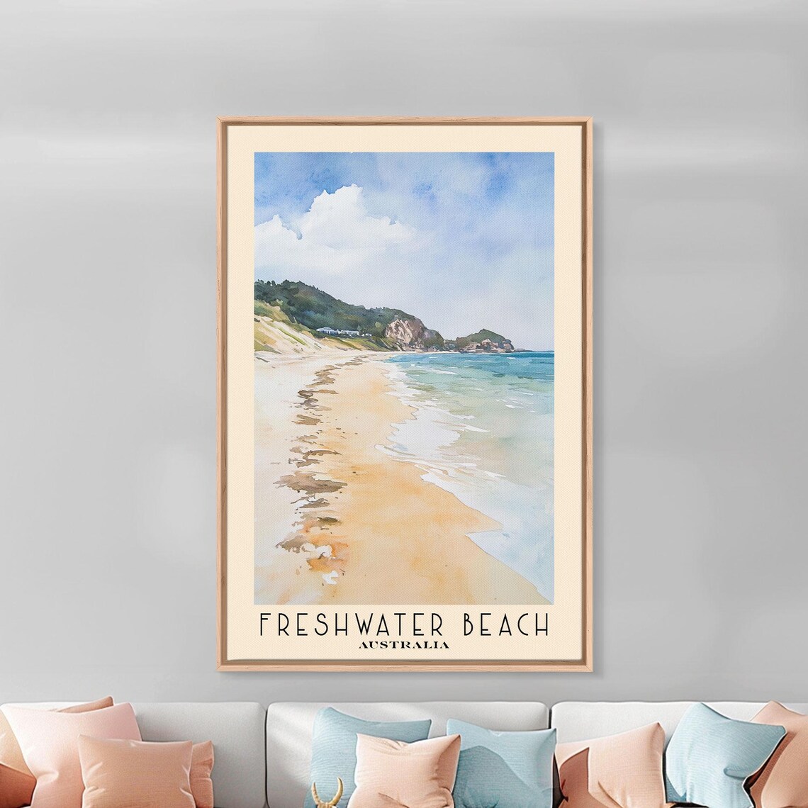Freshwater Beach Australia Long Sandy Surf Beach Green Headlands Watercolor Poster - Image 3