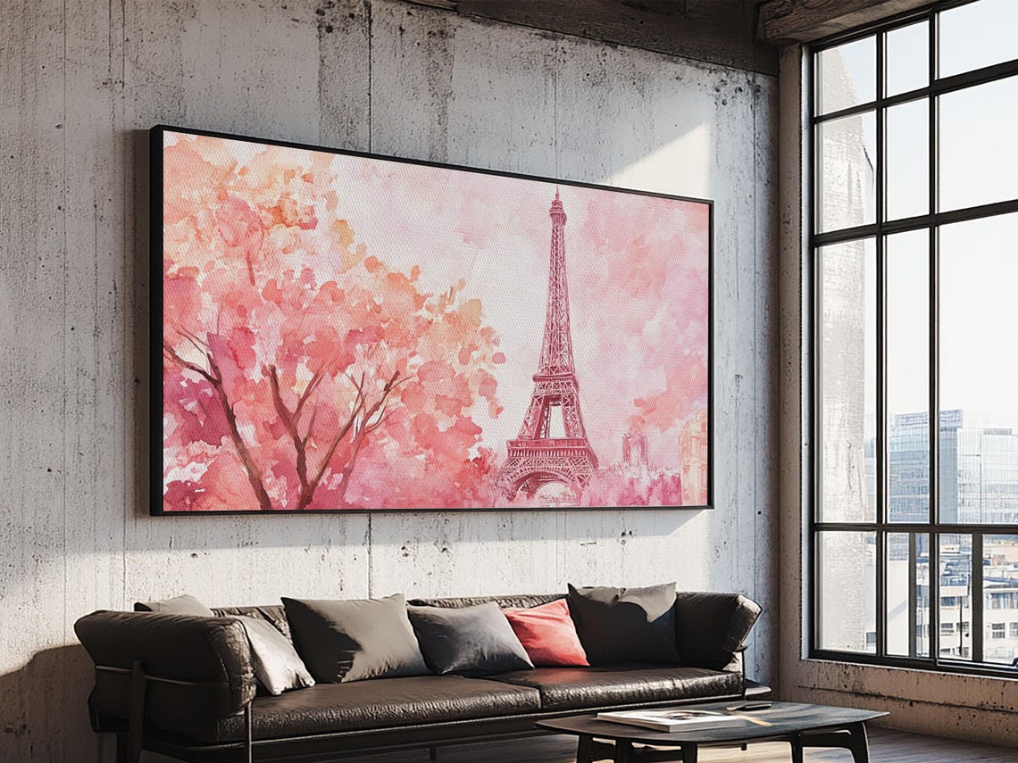Eiffel Tower Pink Cherry Blossom Watercolor Paris Romantic View Poster - Image 6