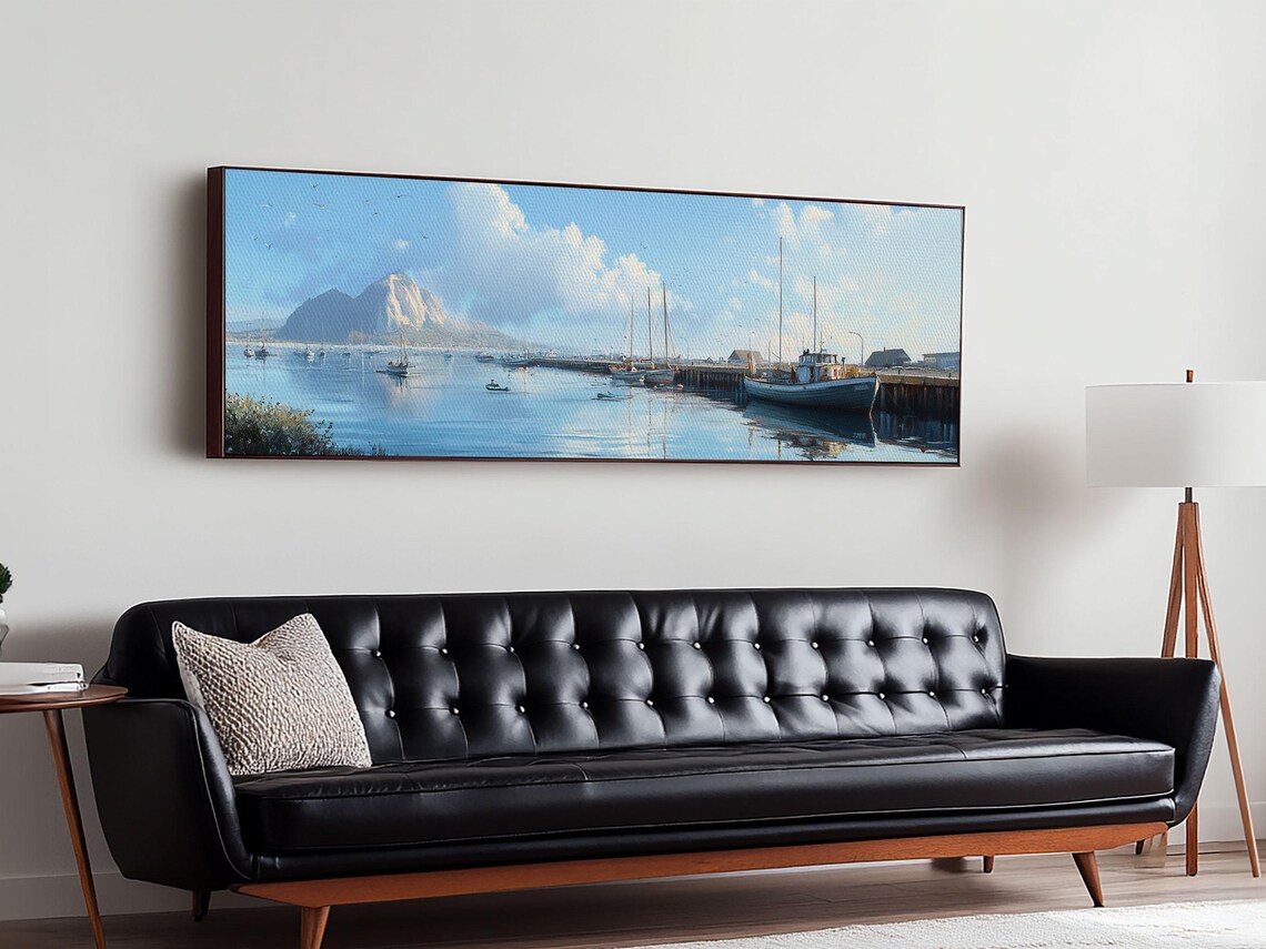 Morro Bay Harbor Panoramic Fishing Boats Pier Morro Rock Calm Water Poster - Image 2