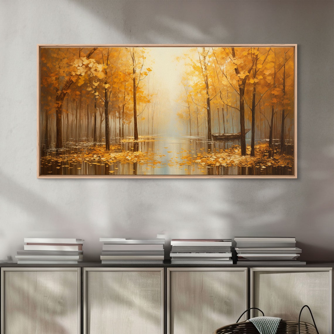 Golden Autumn Forest River Fall Foliage Oil Painting Landscape Poster - Image 3