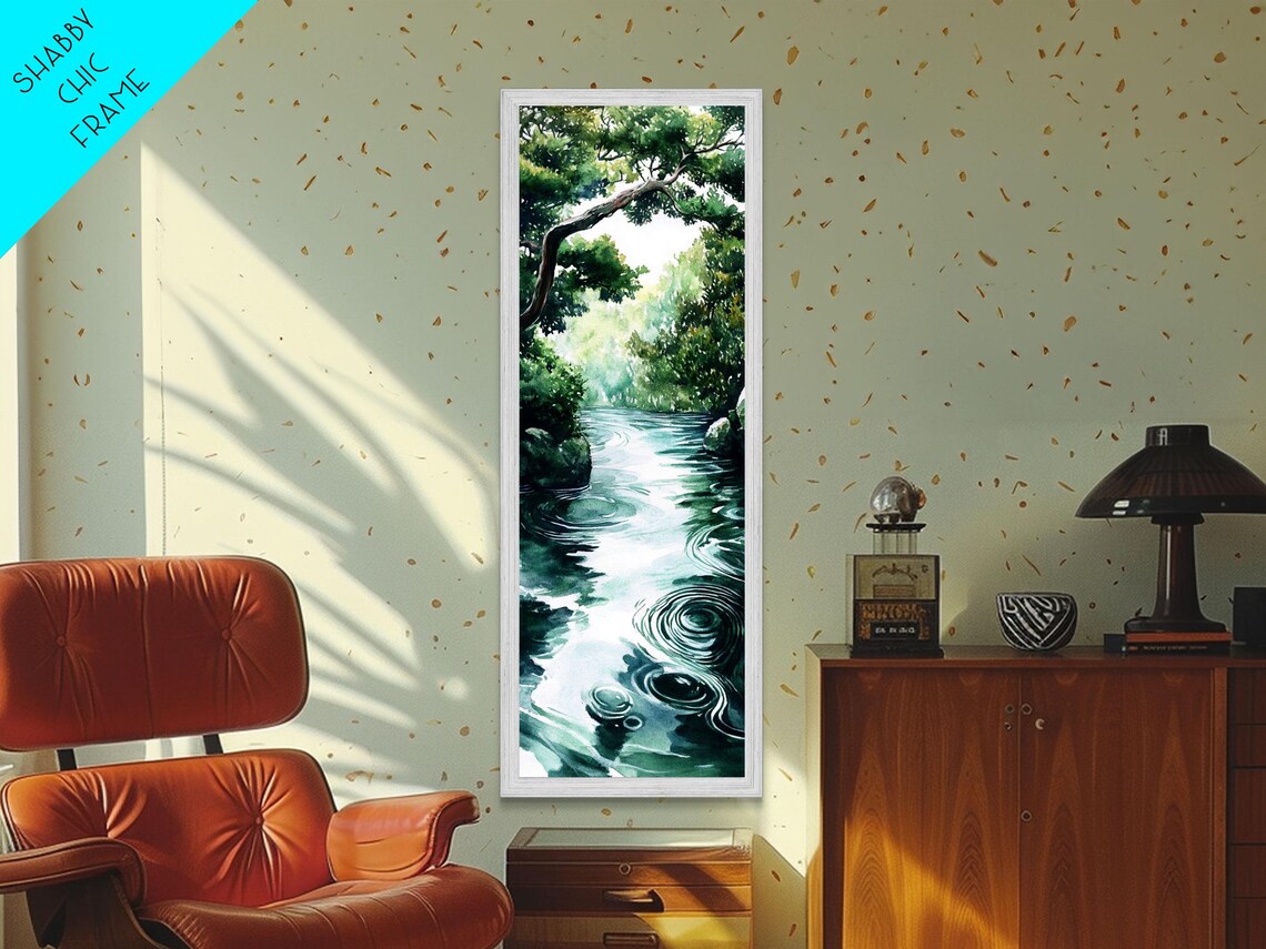 Serene Forest Stream Green Trees Clear Water Reflections Nature Art Poster - Image 4