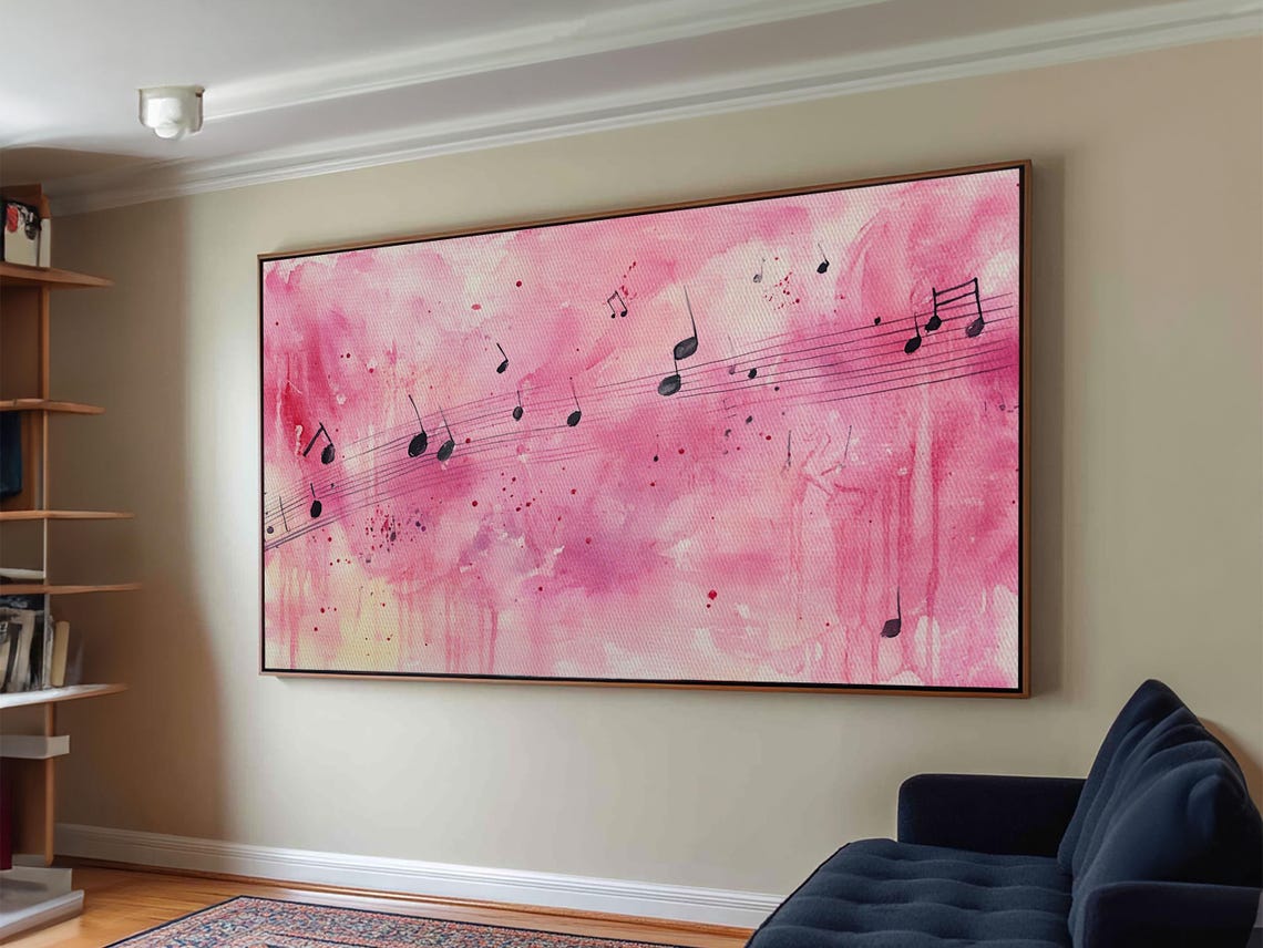Music Notes Pink Watercolor Staff Melody Whimsical Song Decor Poster - Image 4