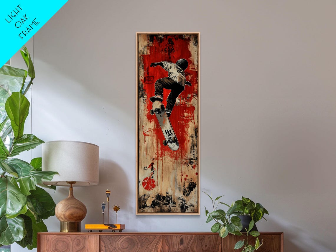 Skateboarder Midair Trick Red Black Graffiti Style Urban Poster - Image 5