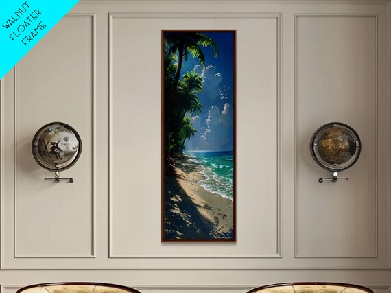 Lush Jungle With Flowing River And Bright Sunlight Skinny Art Framed Print For Living Room Or Guest Room Wall Decor