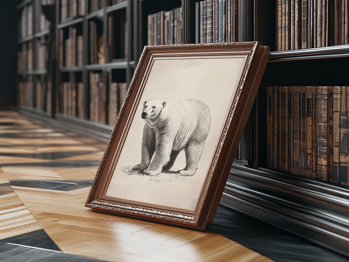 Polar Bear Standing Sketch Minimalist Arctic Animal Wall Poster - Image 3