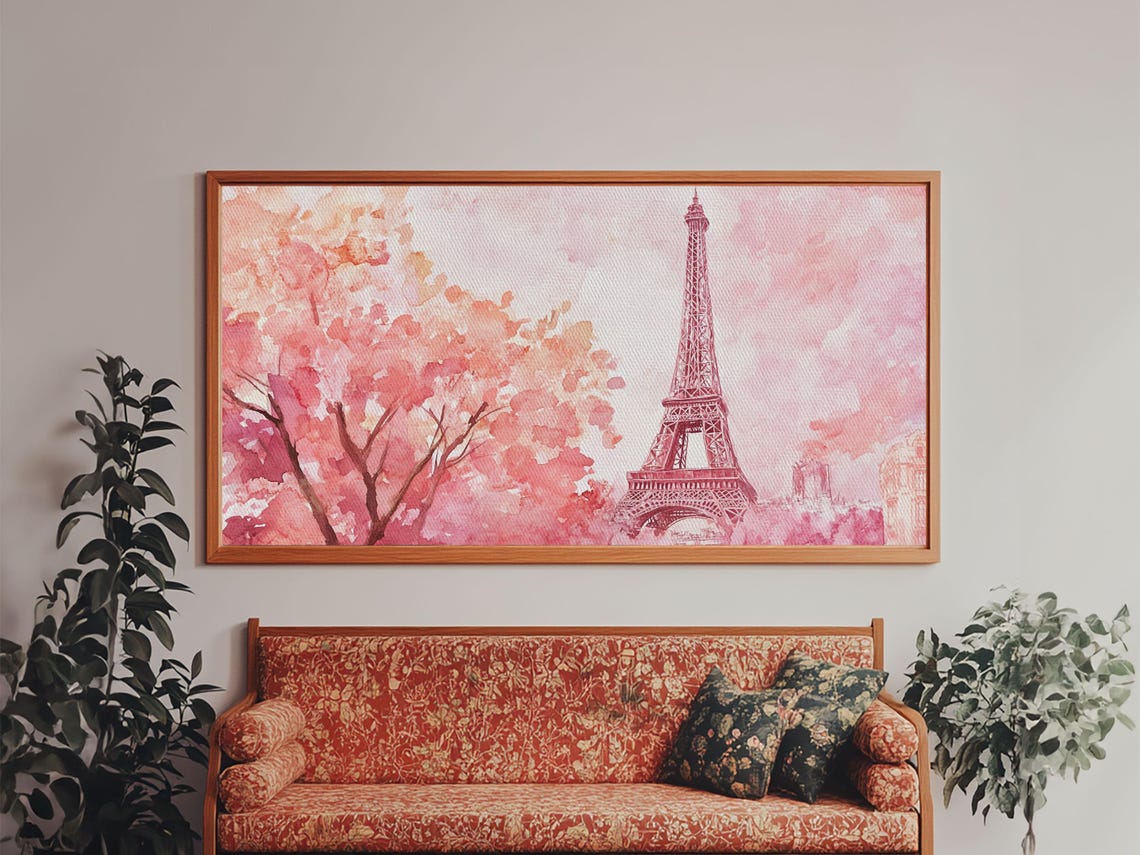 Eiffel Tower Pink Cherry Blossom Watercolor Paris Romantic View Poster - Image 5
