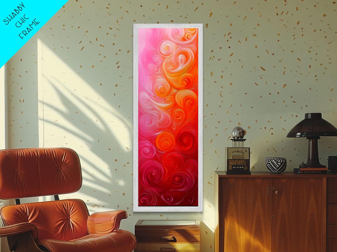 Vibrant Pink Orange Abstract Swirl Art Tall Vertical Poster Decor