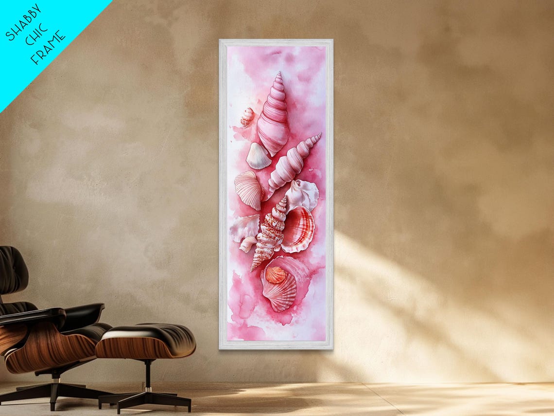 Pink Seashell Watercolor Collection Coastal Nautical Wall Art - Image 2