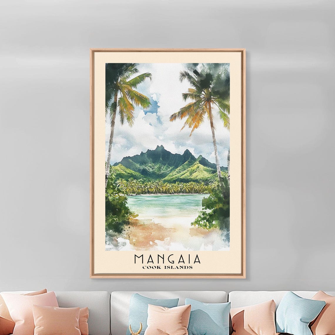 Mangaia Cook Islands Palm Framed Lagoon Volcanic Peaks Poster - Image 3