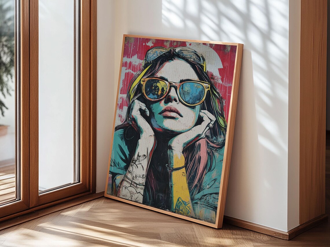 Pop Art Punk Woman Sunglasses Street Art Portrait Bold Color Poster - Image 4