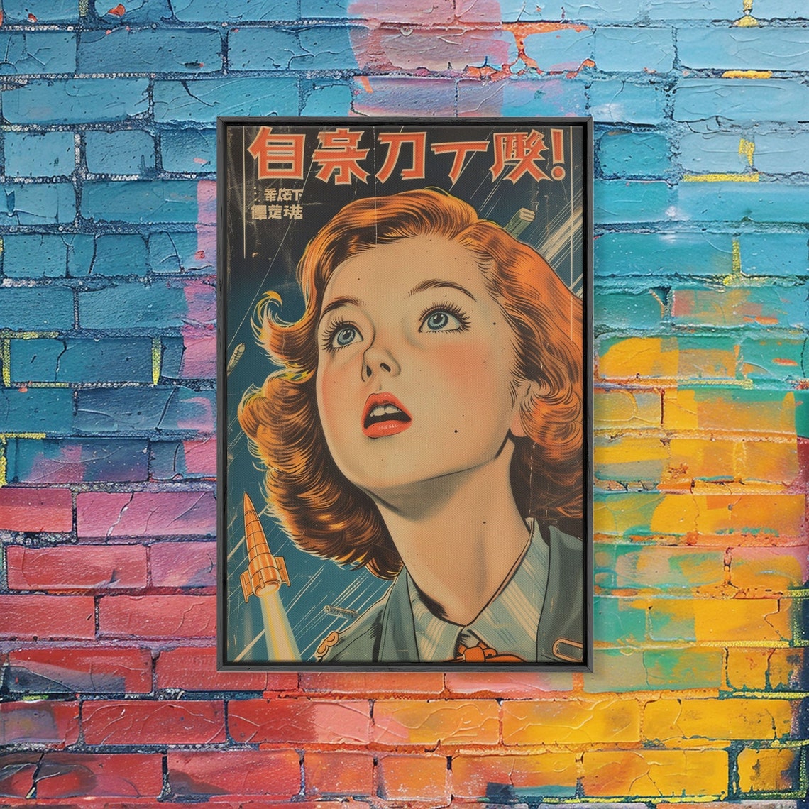 Retro Japanese Sci Fi Woman Rockets Atomic Age Comic Wall Art - Image 4