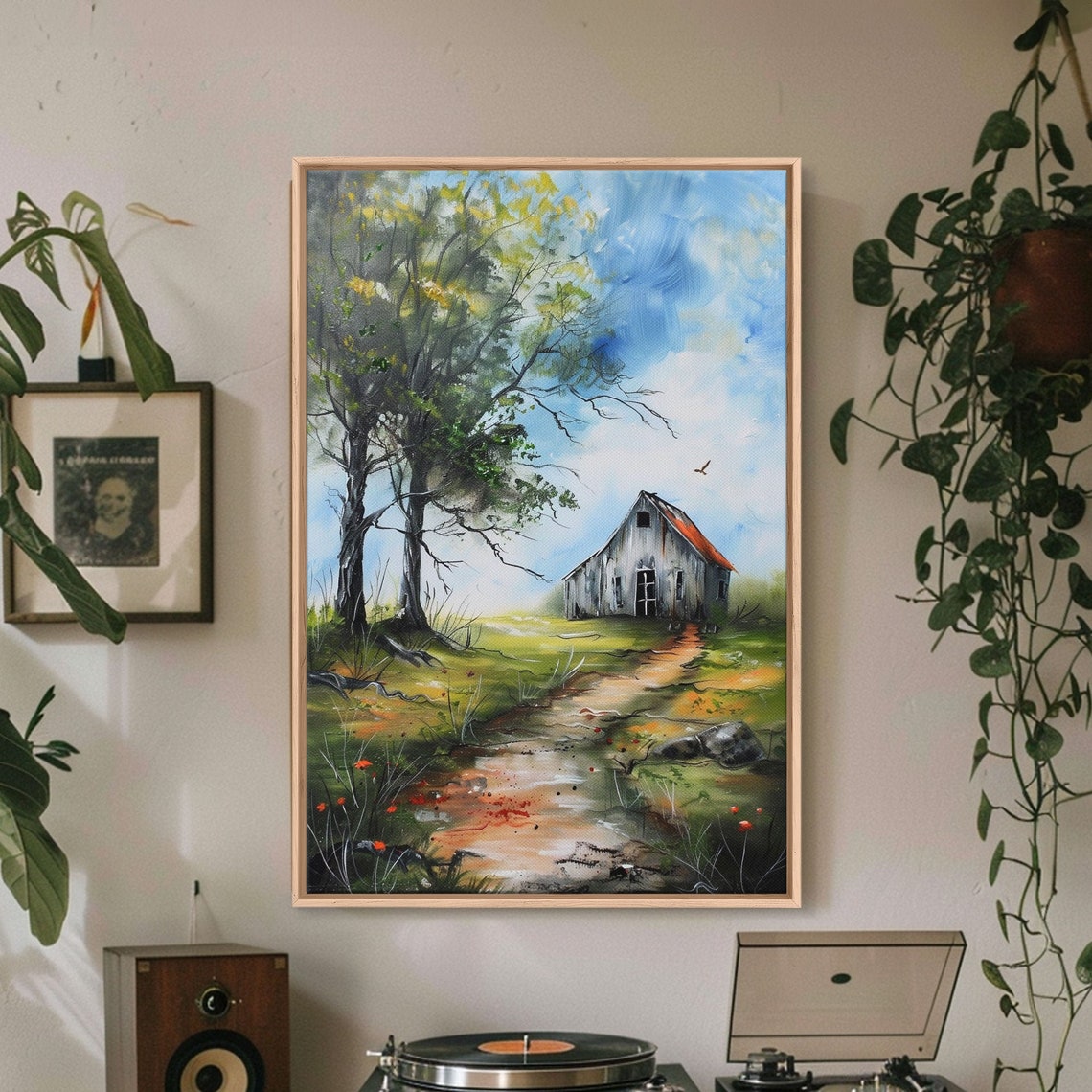 Rustic Barn Red Roof Country Path Wildflower Farm Wall Art Poster