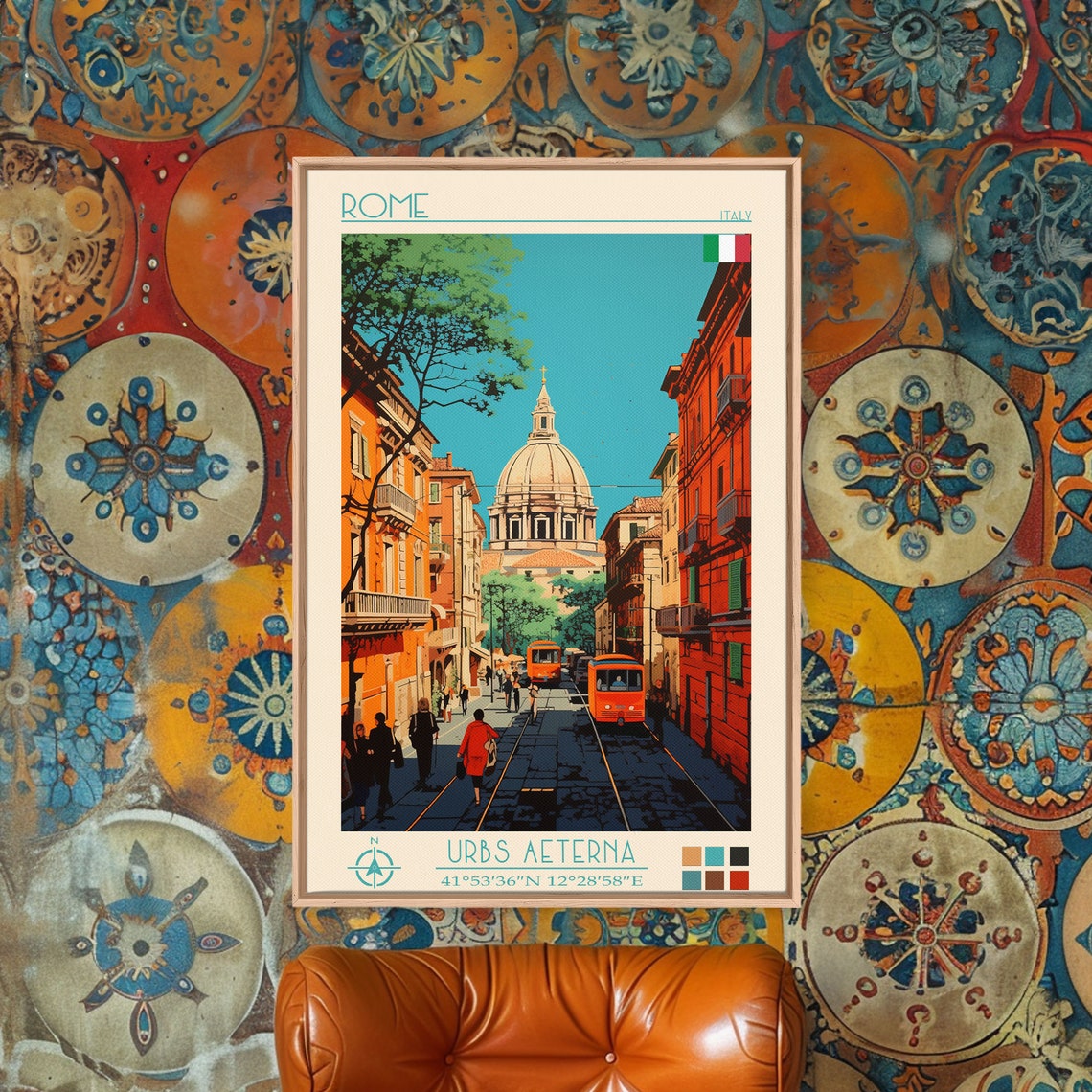 Rome Italy Street Tram Domed Church Old Town View Travel Poster - Image 5