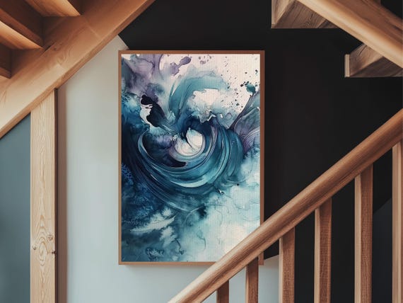 Swirling Teal Abstract Print Minimalist Coastal Art Modern Zen Wall Decor Living Room Gift Idea Unique Wabi Sabi