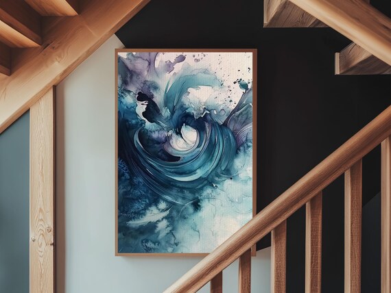 Swirling Teal Watercolor Abstract Spiral Minimalist Zen Ocean Poster