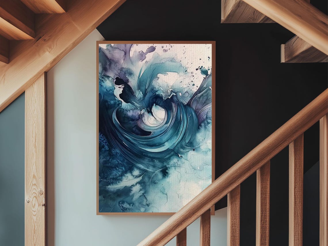 Swirling Teal Watercolor Abstract Spiral Minimalist Zen Ocean Poster