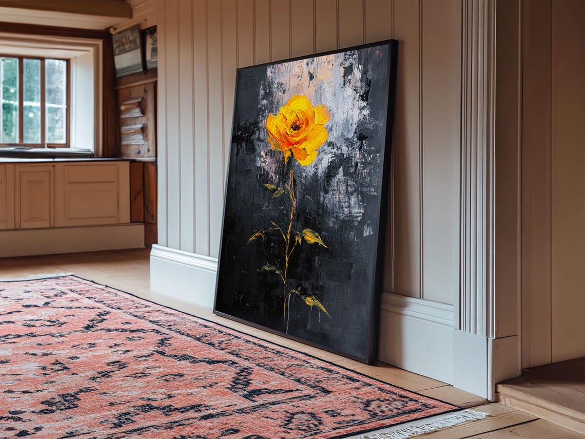 Yellow Rose On Dark Background Bold Abstract Floral Modern Art Poster - Image 4