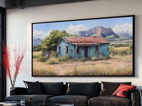 Abandoned Cabin In The Nevada Desert Framed Print Kitsch Wall Art Desert Landscape Painting Barn Oil Painting Desert Art