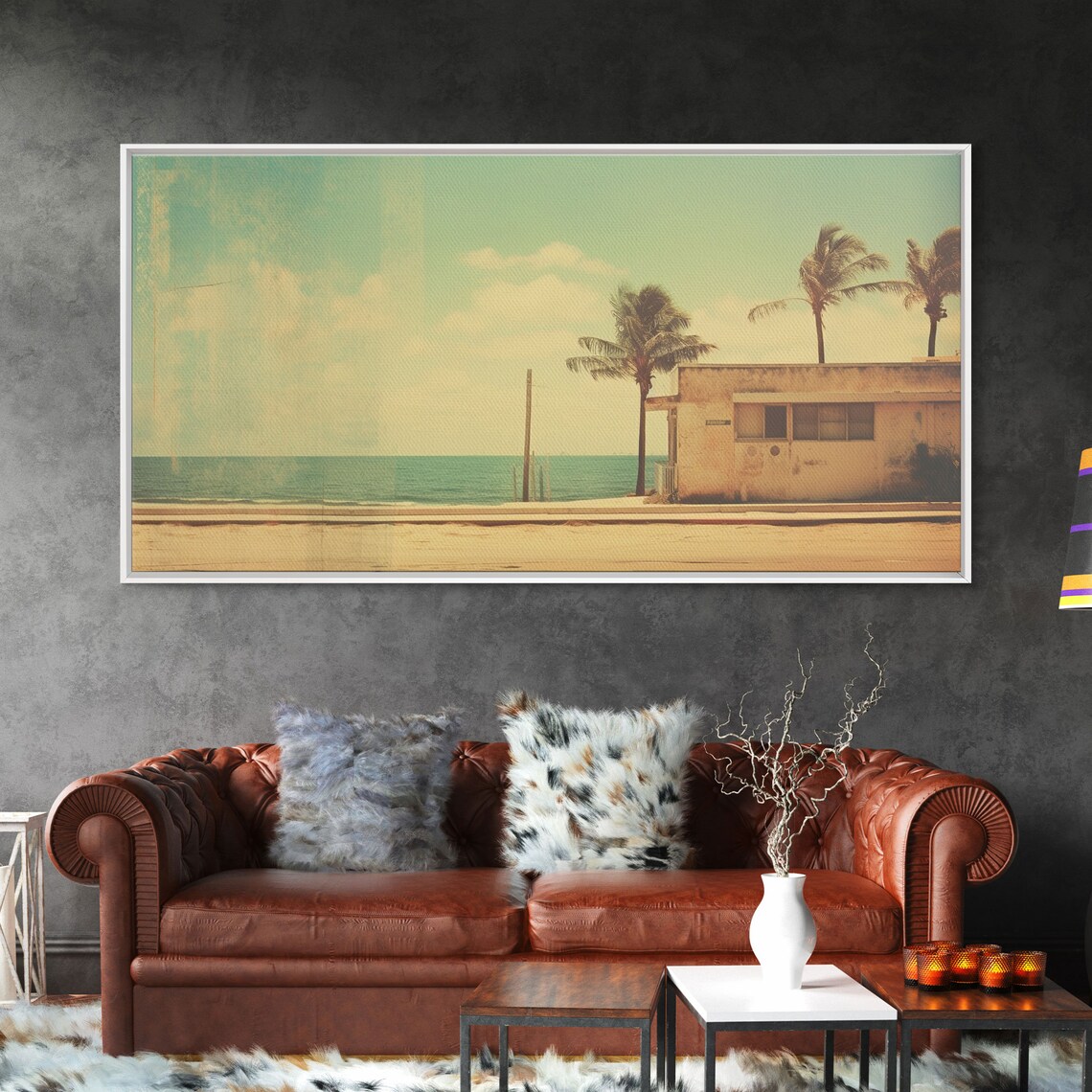 Florida Beach Vintage Polaroid Photo Retro Palm Trees Ocean Vaporwave Wall Art Print