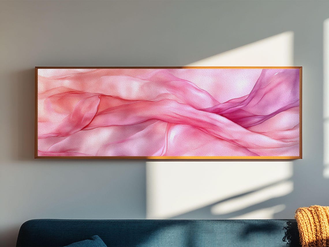 Blush Pink Silk Waves Abstract Panoramic Minimalist Wall Art - Image 2